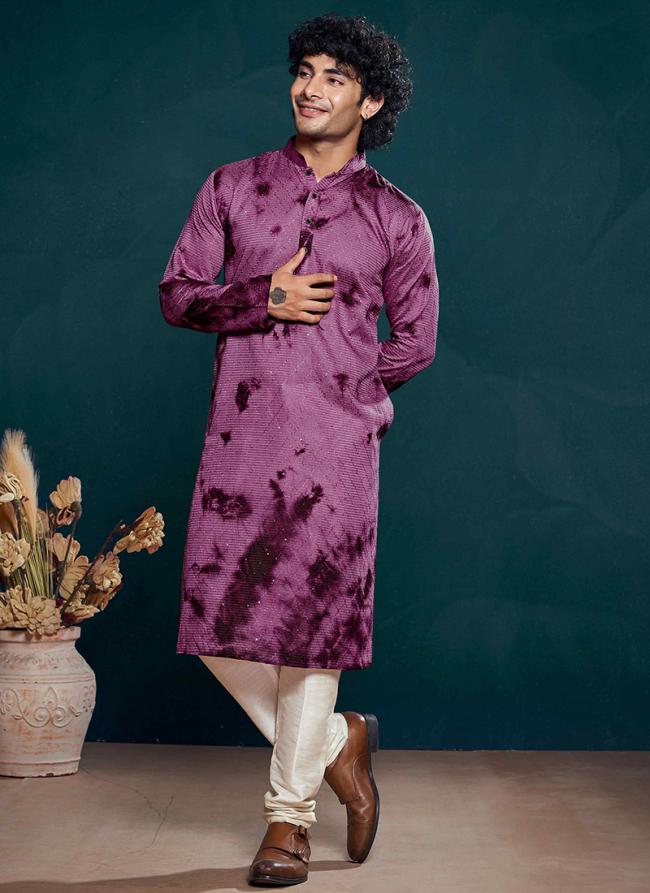 Viscose Purple Eid Wear Embroidery Work Readymade Kurta Pajama